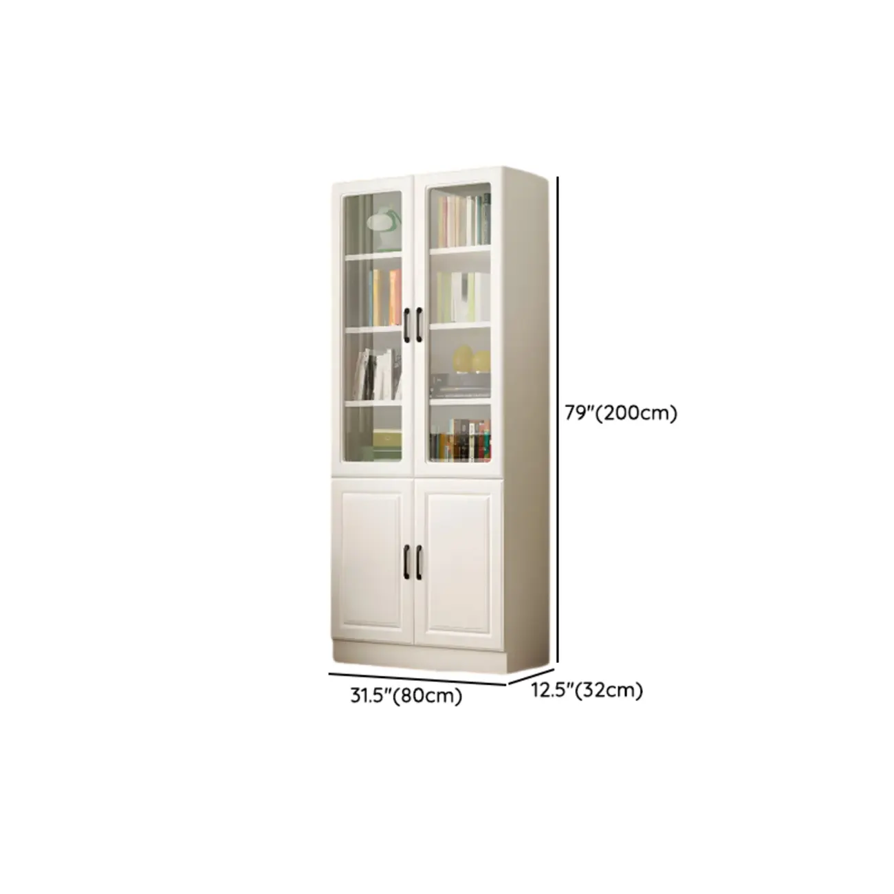 Classic White Vertical Wood Display Bookcase with Cabinet