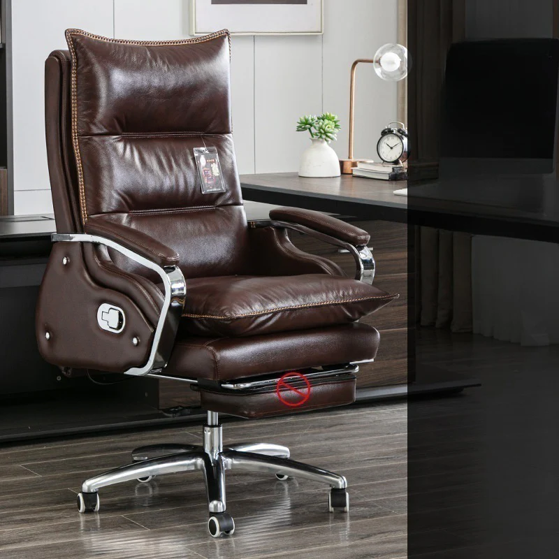 Executive Reddish Brown Leather Reclining Office Chair