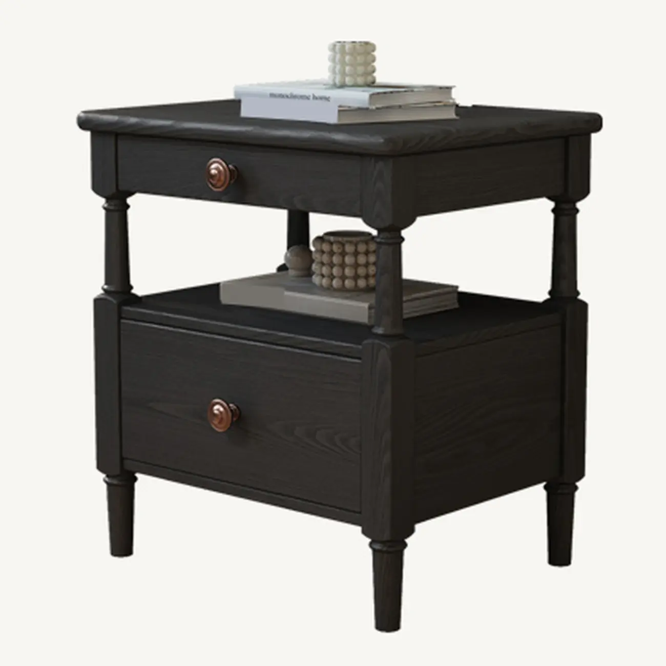 Classic Rectangular 3 Layers Wood Black Nightstand