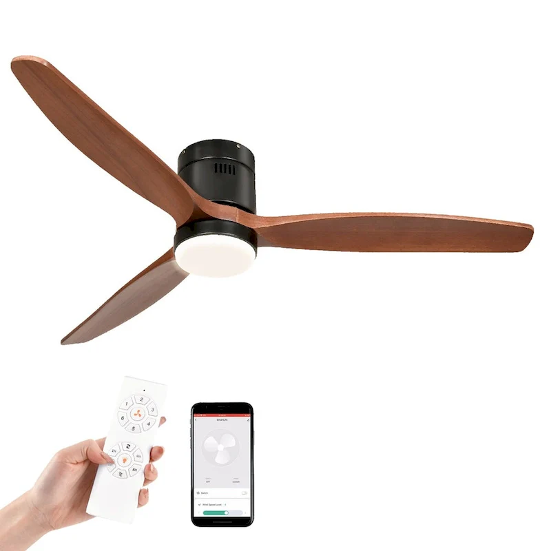 Moasis 52 Inch Flush Mount Ceiling Fan with Light and Remote Control,Low Profile Smart Ceiling Fan