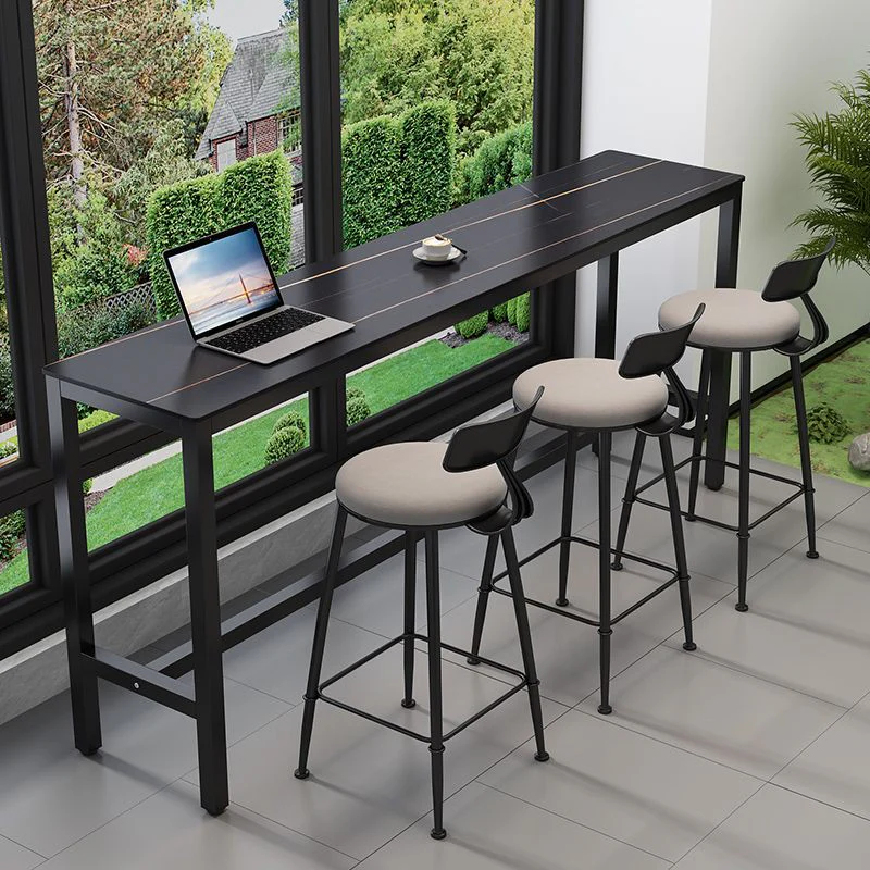 Modern Dove Grey Stone Top Steel Footrest Bar Tables