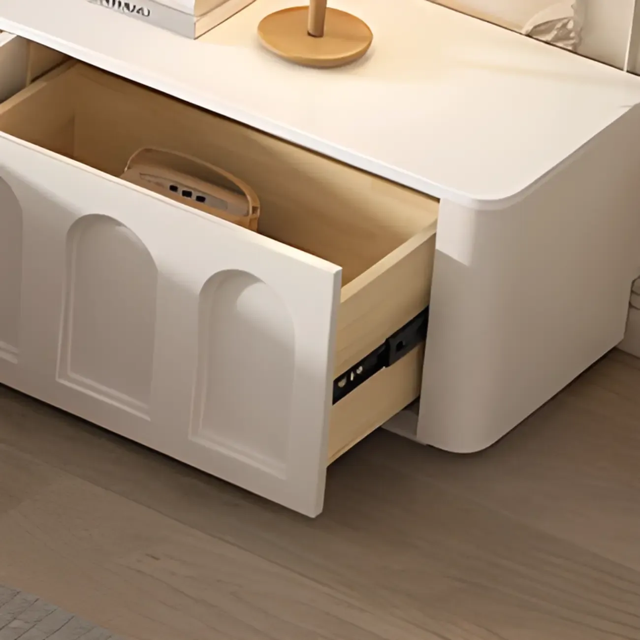 White Modern Long Wooden TV Stand with Drawers