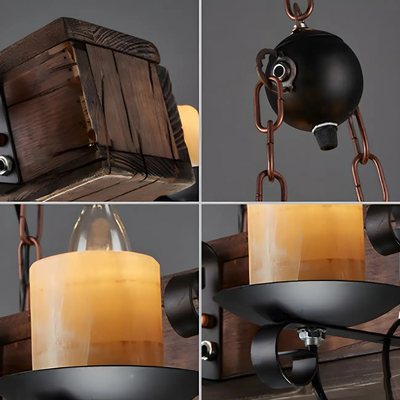 Industrial Brown Wood 8-Light Kitchen Pendant Light