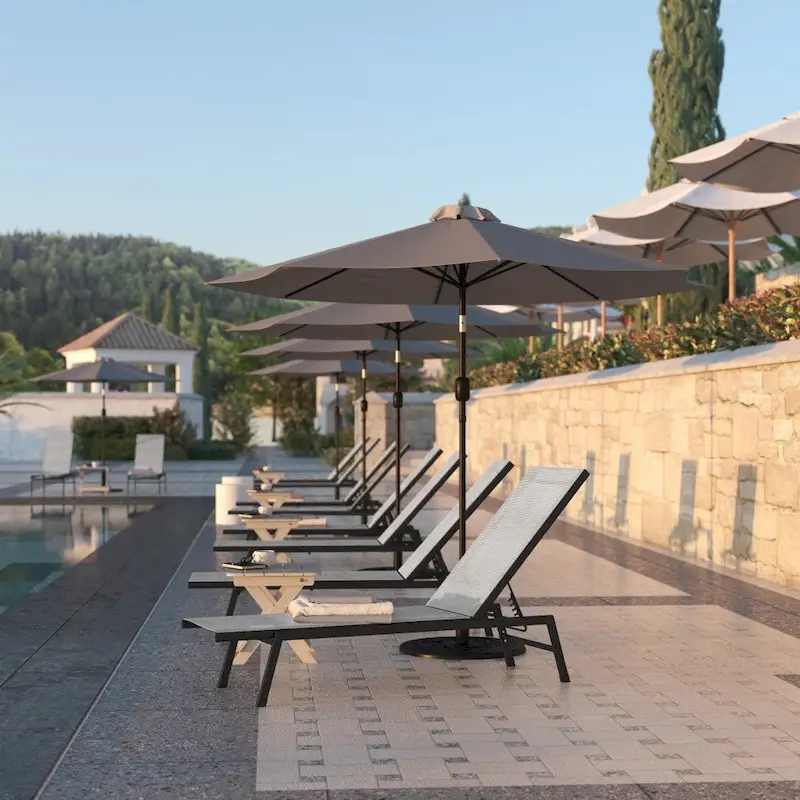 Set of 2 All-Weather Textilene Adjustable Chaise Lounge Chairs with Arms