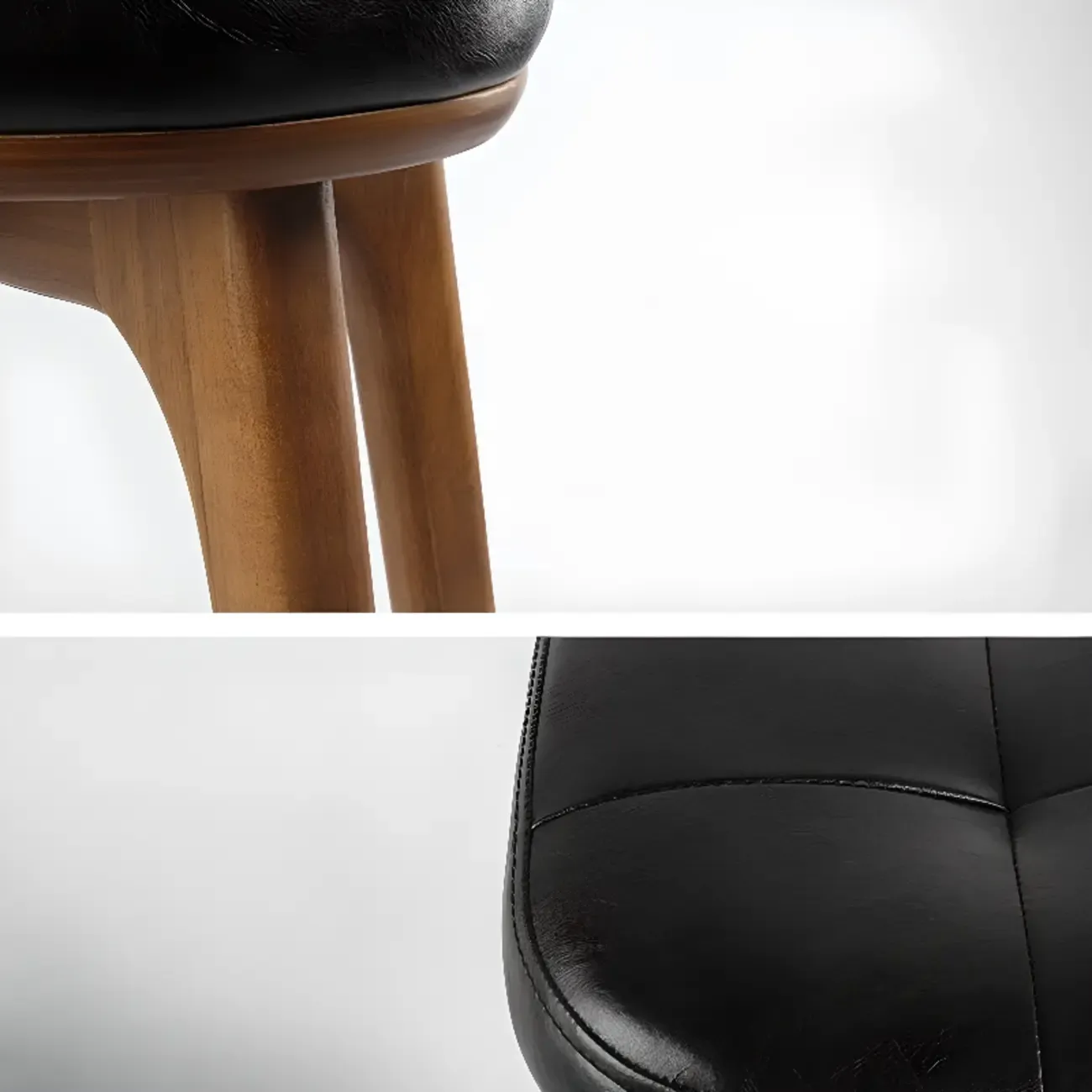 Scandinavian Wood Tufted Leatherette Bar Stools Backless