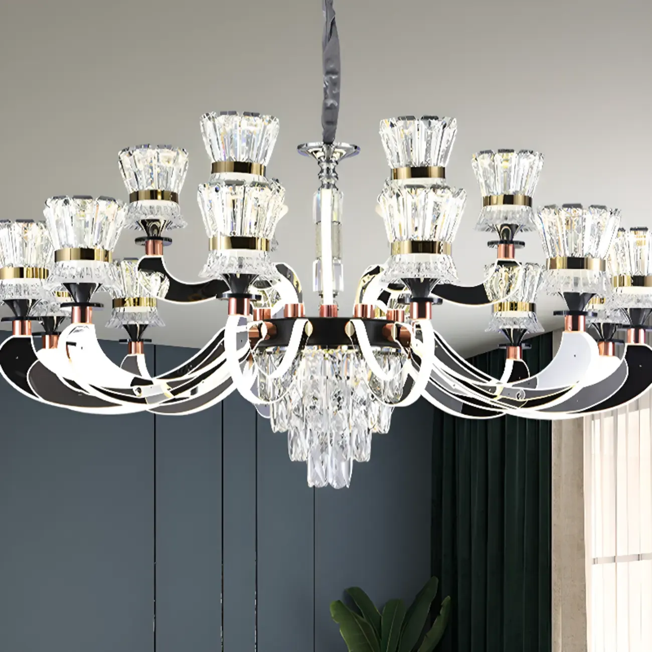 Luxury Chrome Tier Crystal Chandelier Modern Dimmable LED