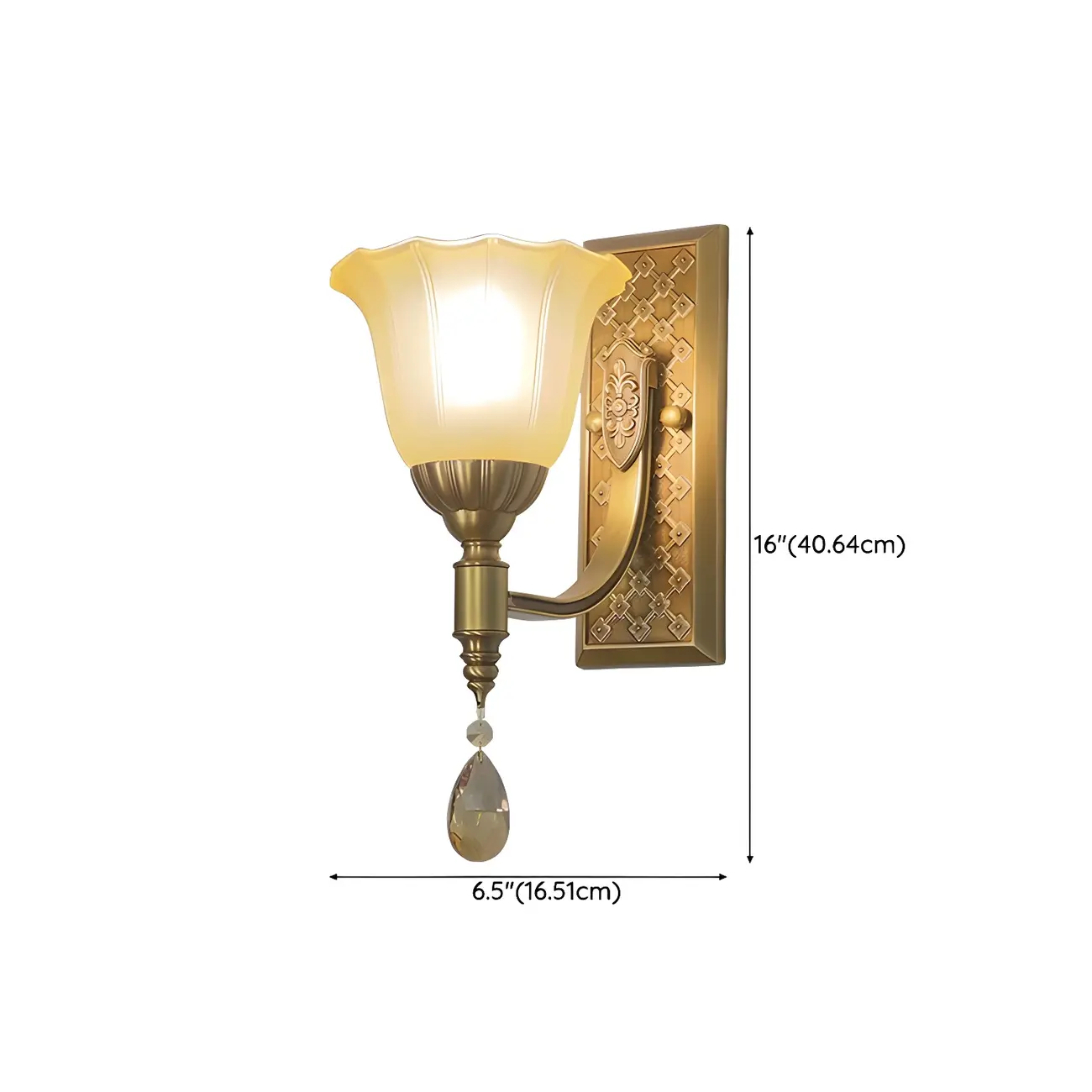 Retro Gold Frame Wall Sconce Lamp with Crystal Pendant