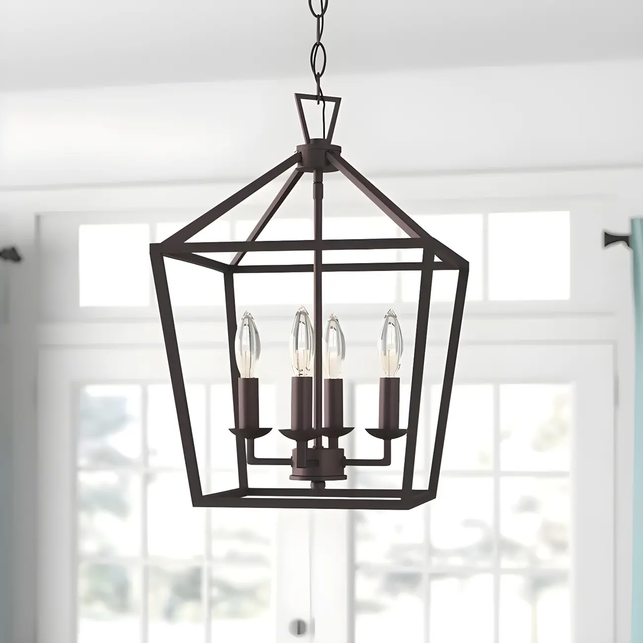 Black Geometric Metal Lantern Chandelier Modern Design