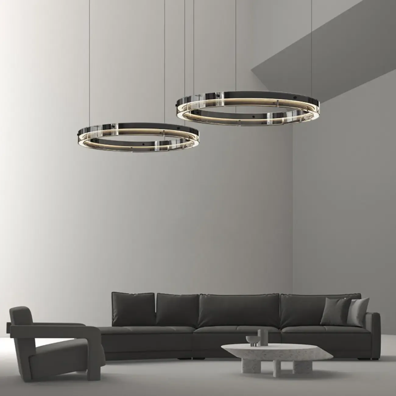 Modern LED Round Metal Chandelier with Flexible Height