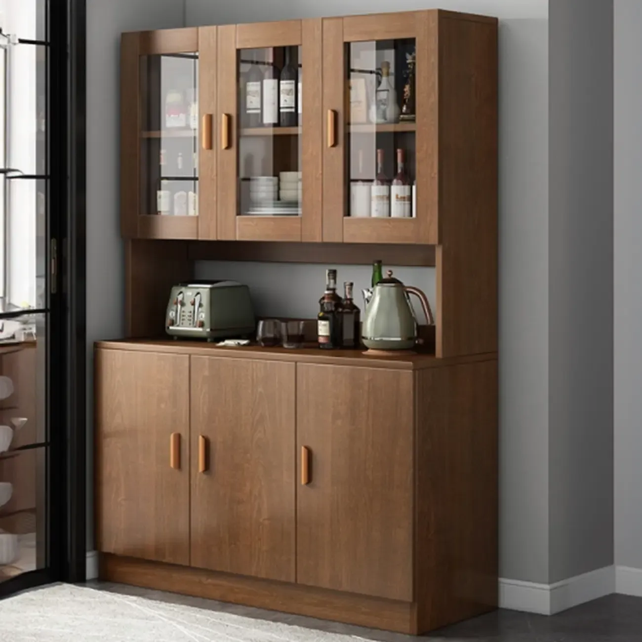 Modern Wooden Sideboard with Cabinets & Shelves