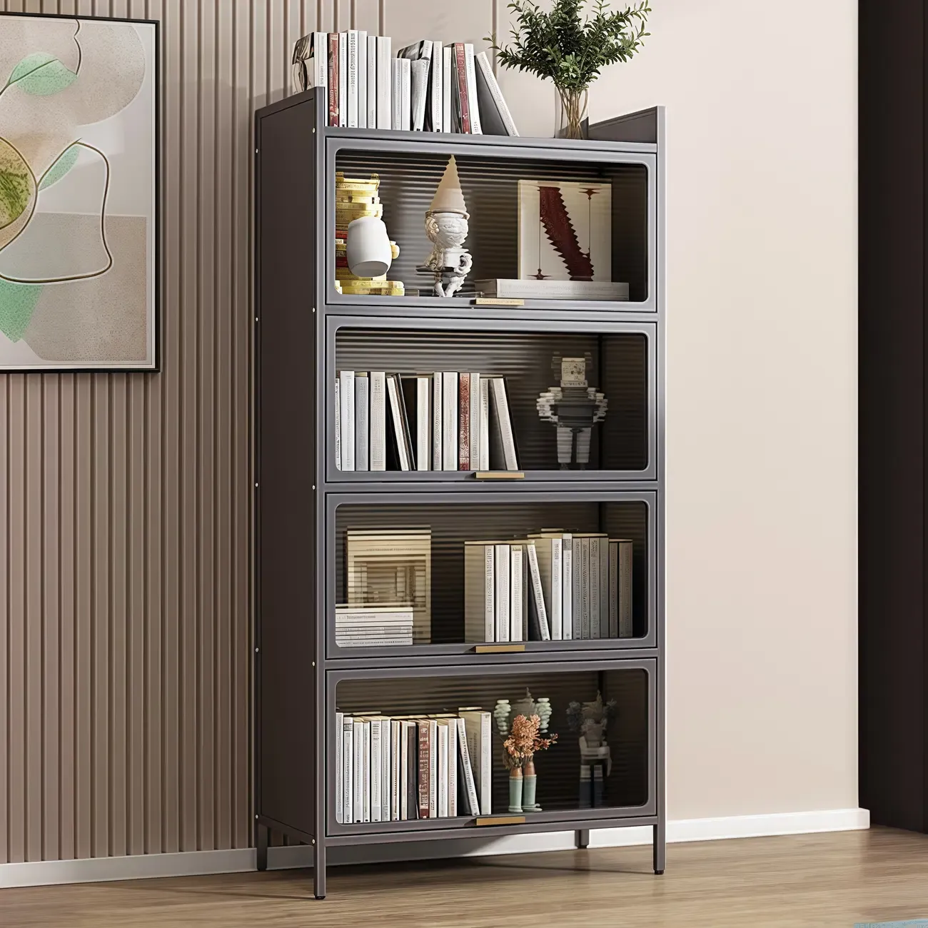 Narrow Steel Multi-Shelf Lift-Up Door Buffet Cabinet