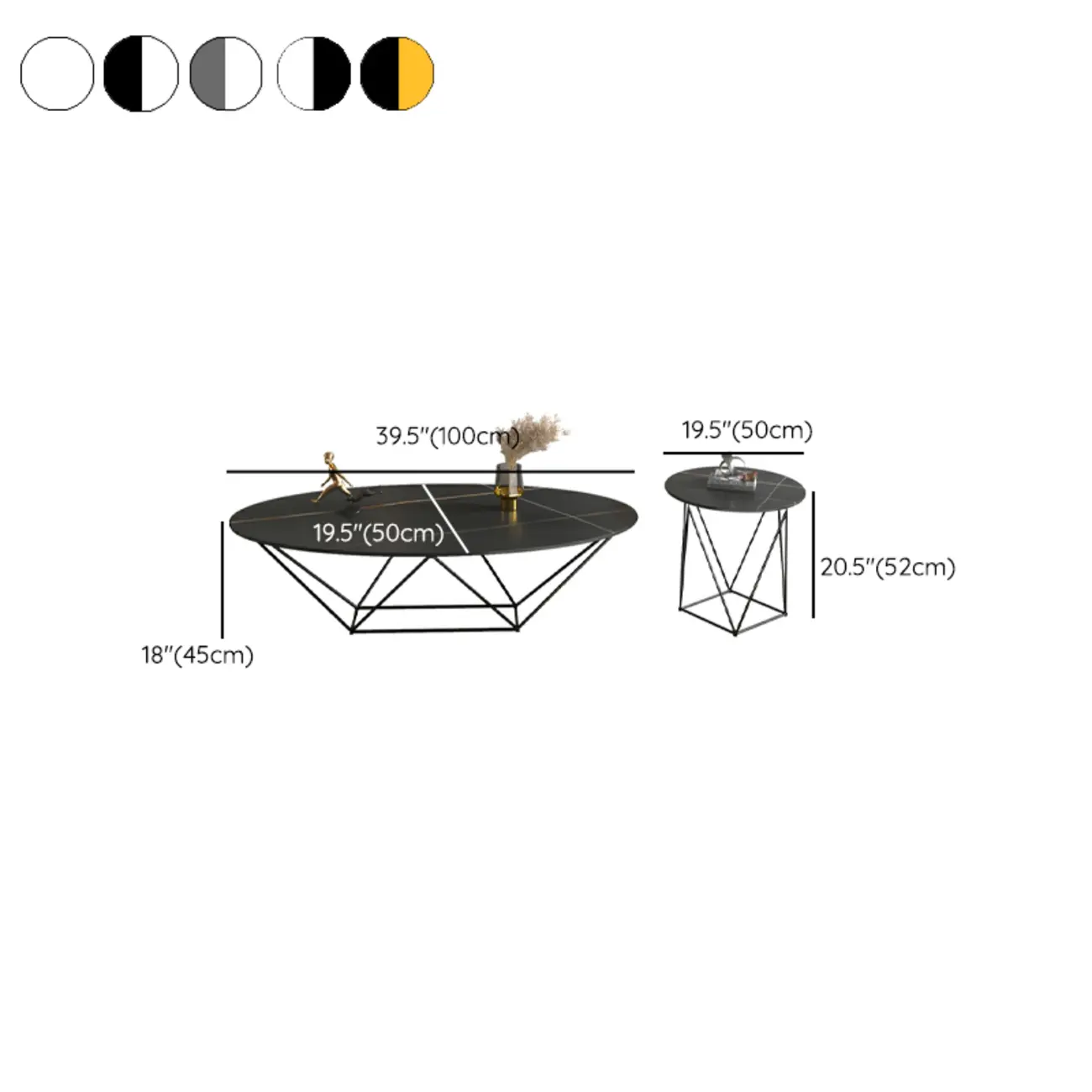 Stylish Metal Black Oval Coffee Table with Geometric Base