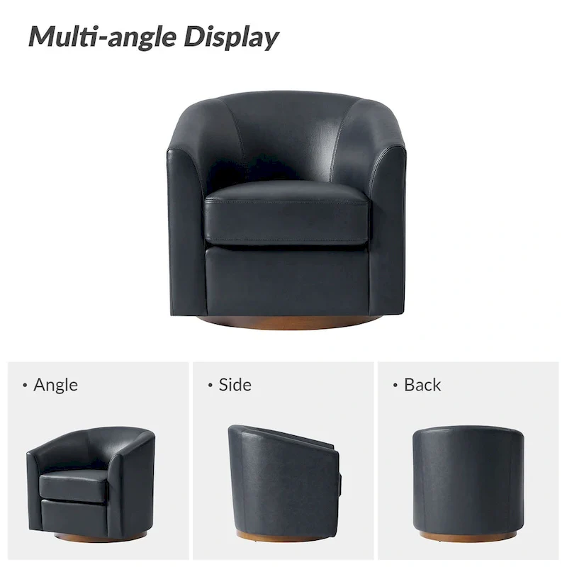 Althea Modern Genuine Leather Swivel Barrel Chair with Solid Wood Base Set of 2 By HULALA HOME