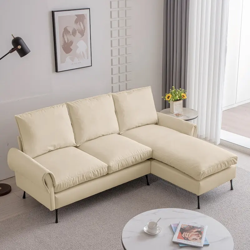 Modern Faux Leather L-Shaped Sofa with Reversible Chaise Lounge