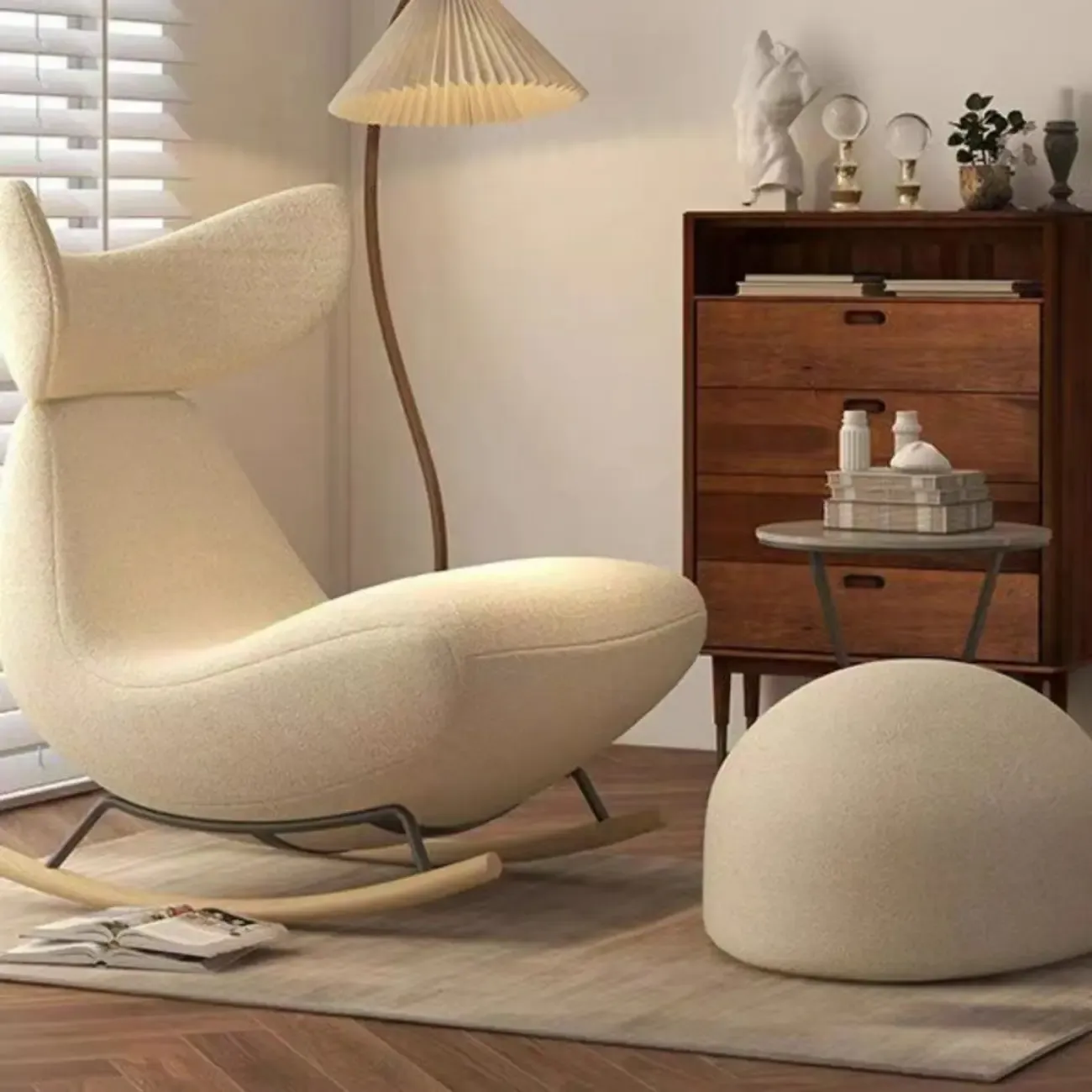 Upholstered Rocking Chair in Whale Shaped with Ottoman