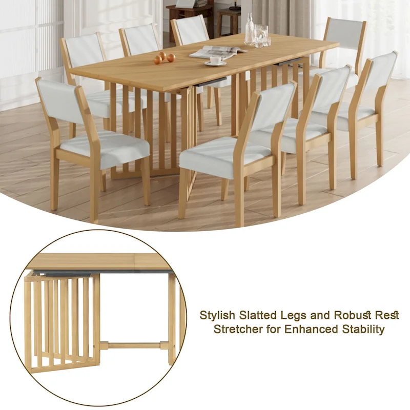 9-Piece Farmhouse Dining Set with Extendable Table & 8 Chairs