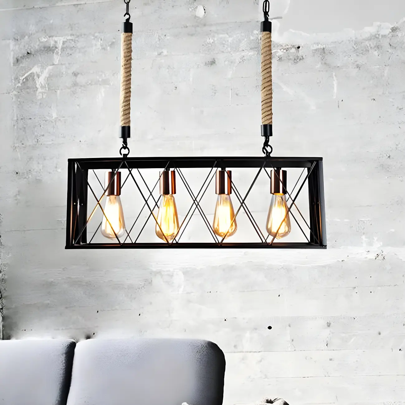 Industrial 4-Light Rectangle Black Metal Pendant Light