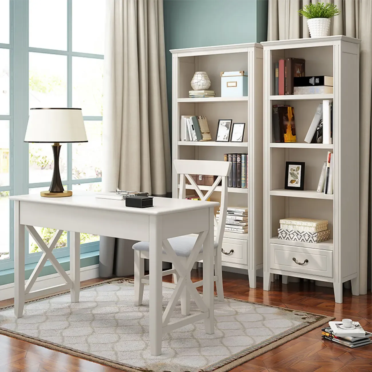 Classic White Wooden Open Storage Display Cabinet for Study