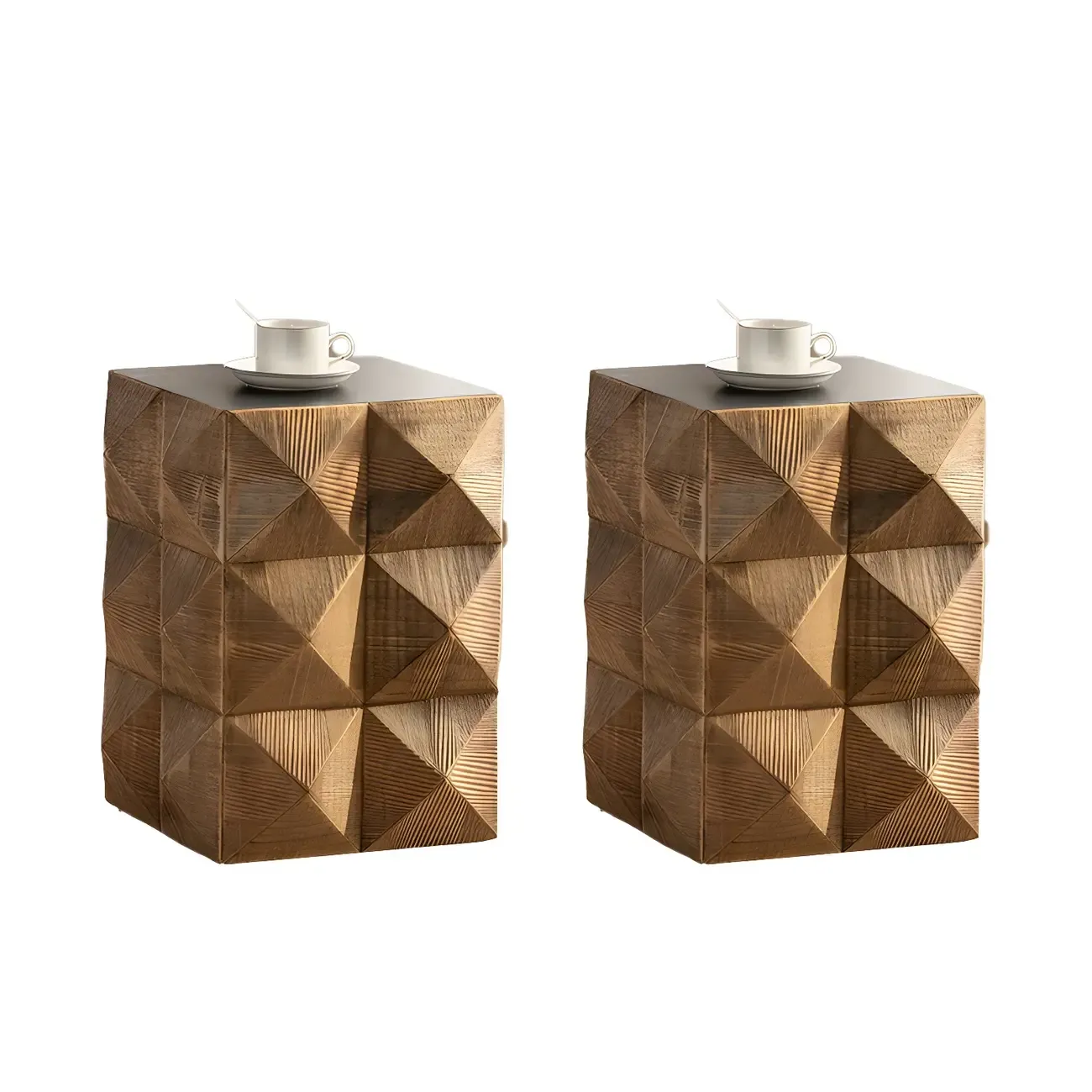 Elegant Geometric Wooden Block Accent Side Table