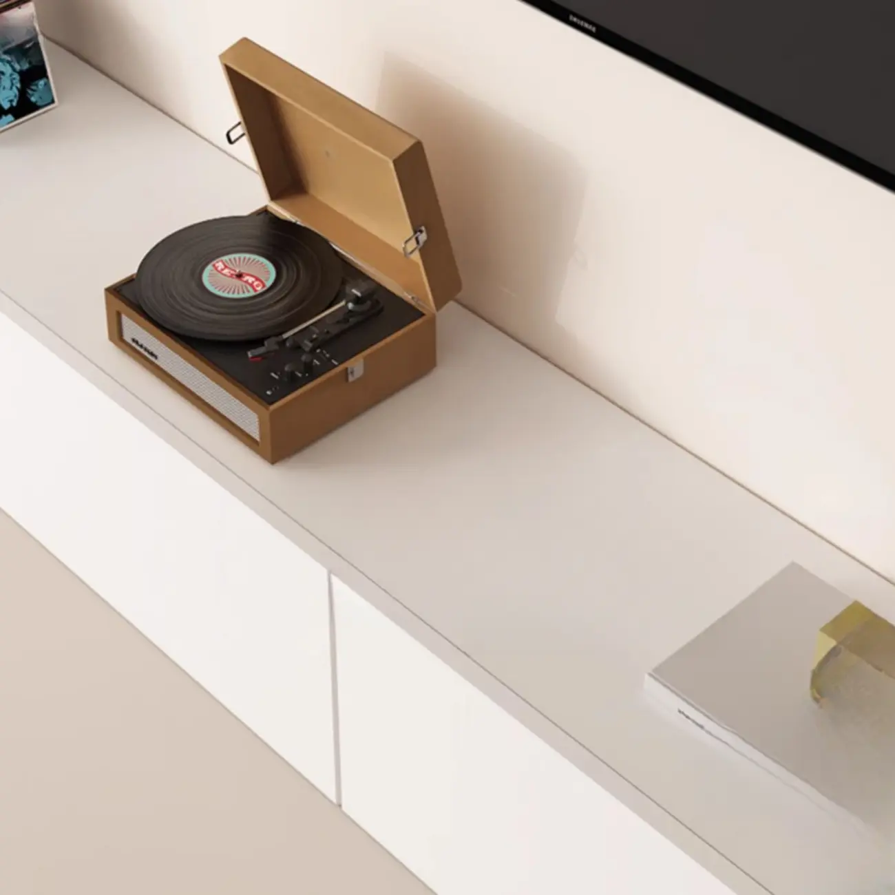 Modern White Wood TV Stand with Cable Management