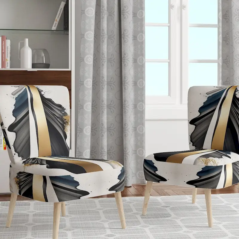 Designart Black And Gold Cubic Expression VII Upholstered Modern & Contemporary Accent Chair and Modern Arm Chair