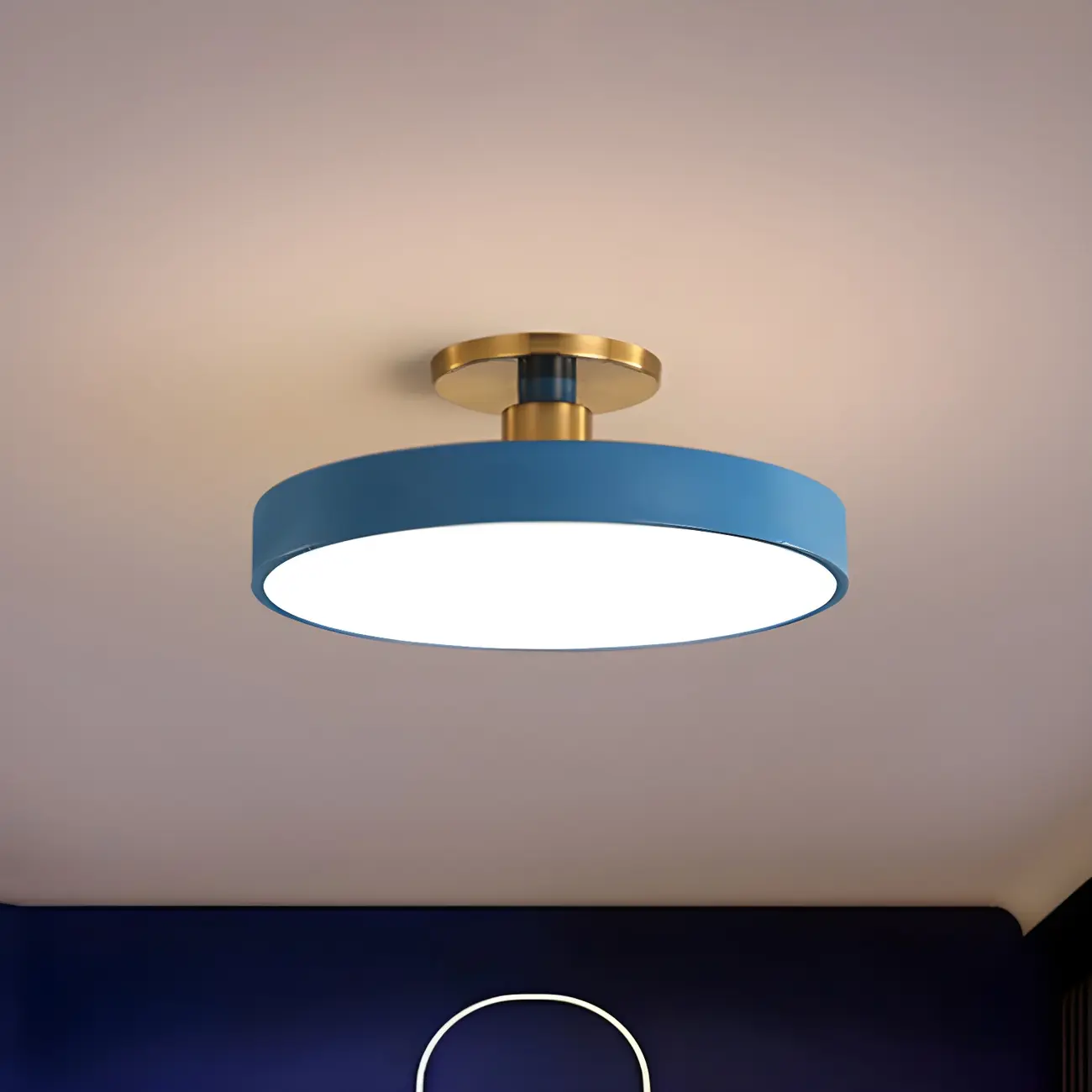Blue Round LED Semi Flush Mount Ceiling Light