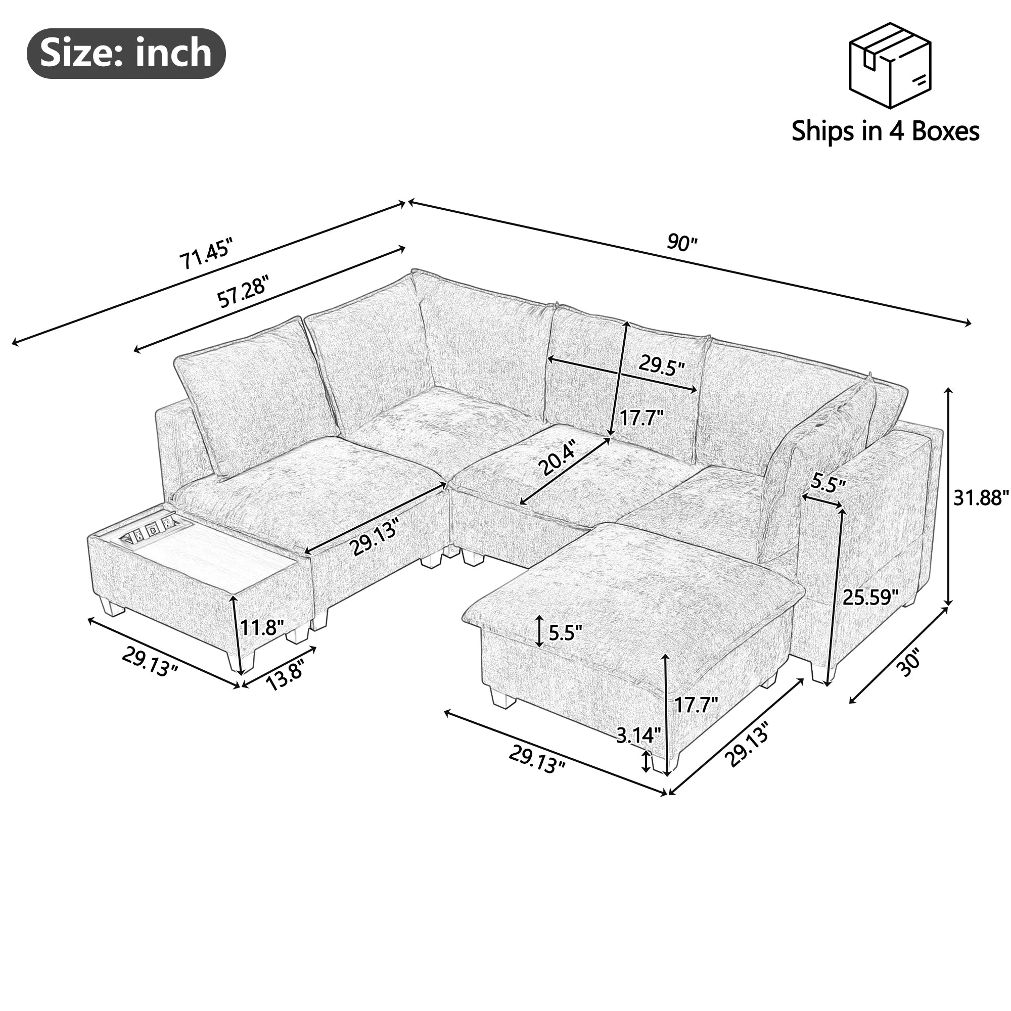 Walker Edison | Cloud Chenille Modular Sectional Sofa with Coffee Table
