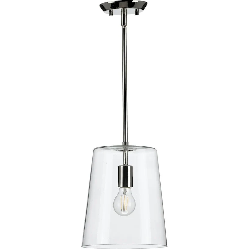 Clarion Collection One-Light Polished Nickel Clear Glass Coastal Pendant Light - 9 in x 9 in x 11.375 in