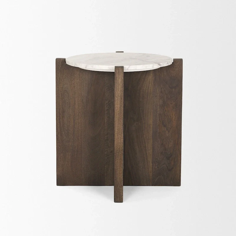Bianca Dark Brown Wood w/ Marble Round Accent Table - 22.0L x 22.0W x 22.0H