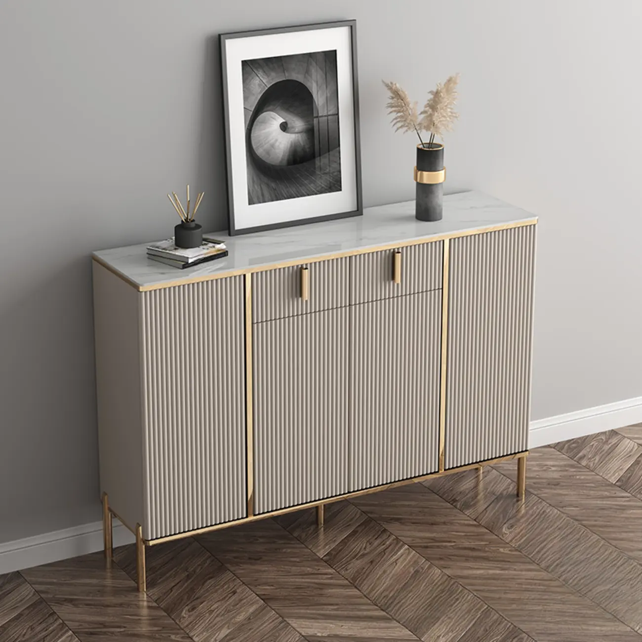 Glam Light Coffee Wood Entryway Shoe Cabinet