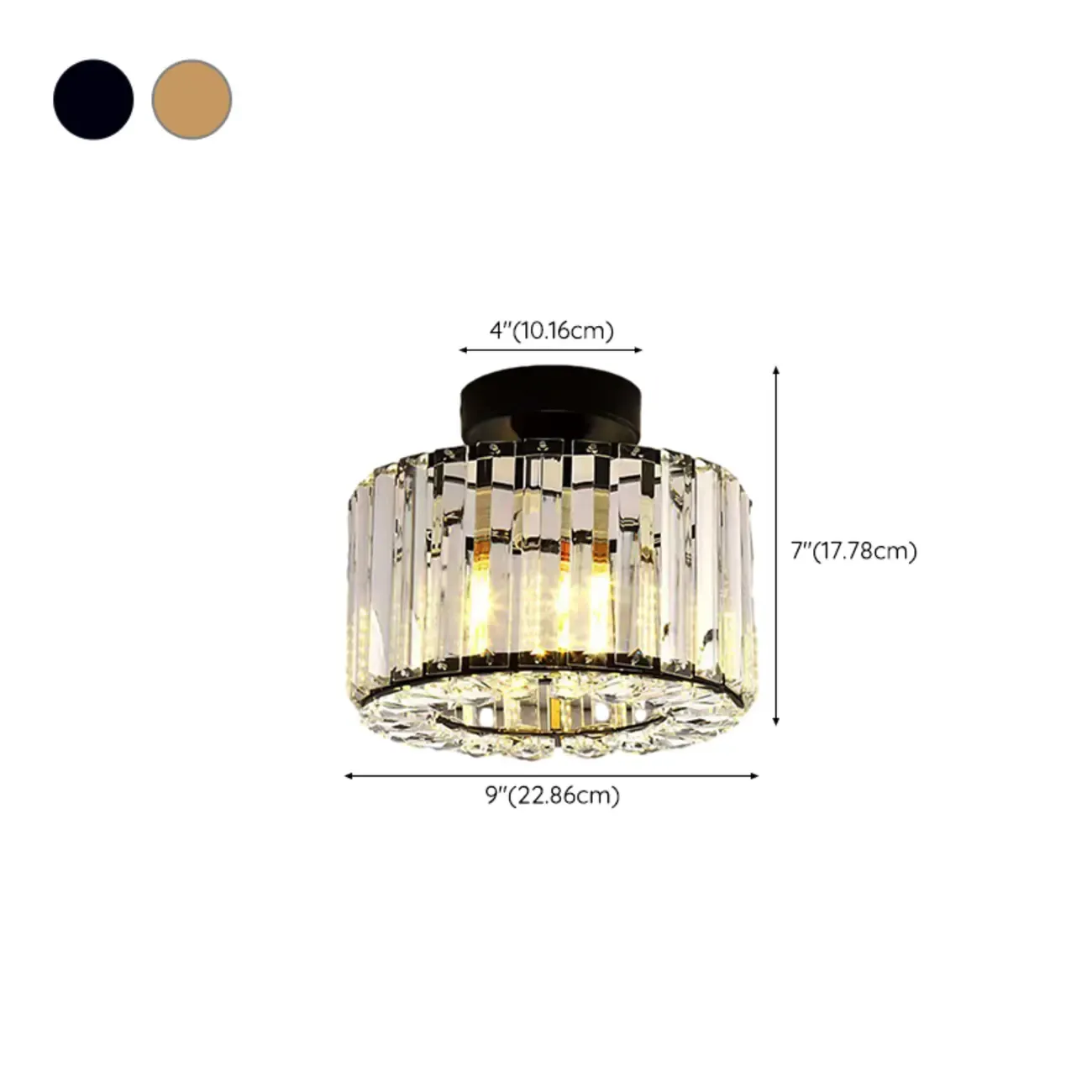 Modern Gold Square Crystal Semi Flush Ceiling Light