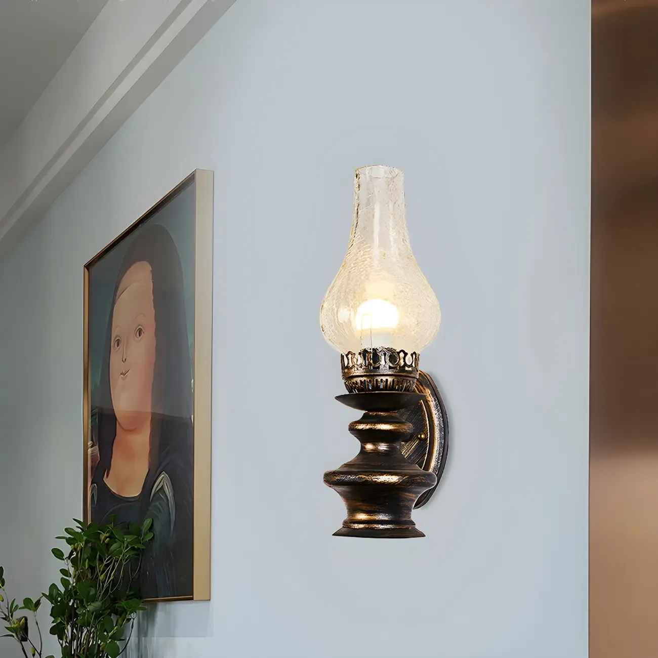 Industrial Brass Vintage Candle Glass Shade Wall Lamp