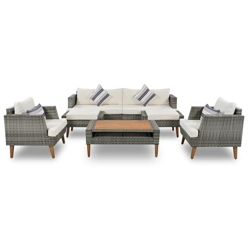 6-Pieces All Weather PE Wicker Sofa Set with Double Cushions