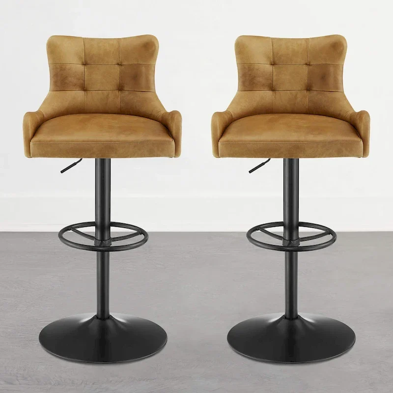 Art Leon Genuine Leather Bar Stool with Adjustable Height