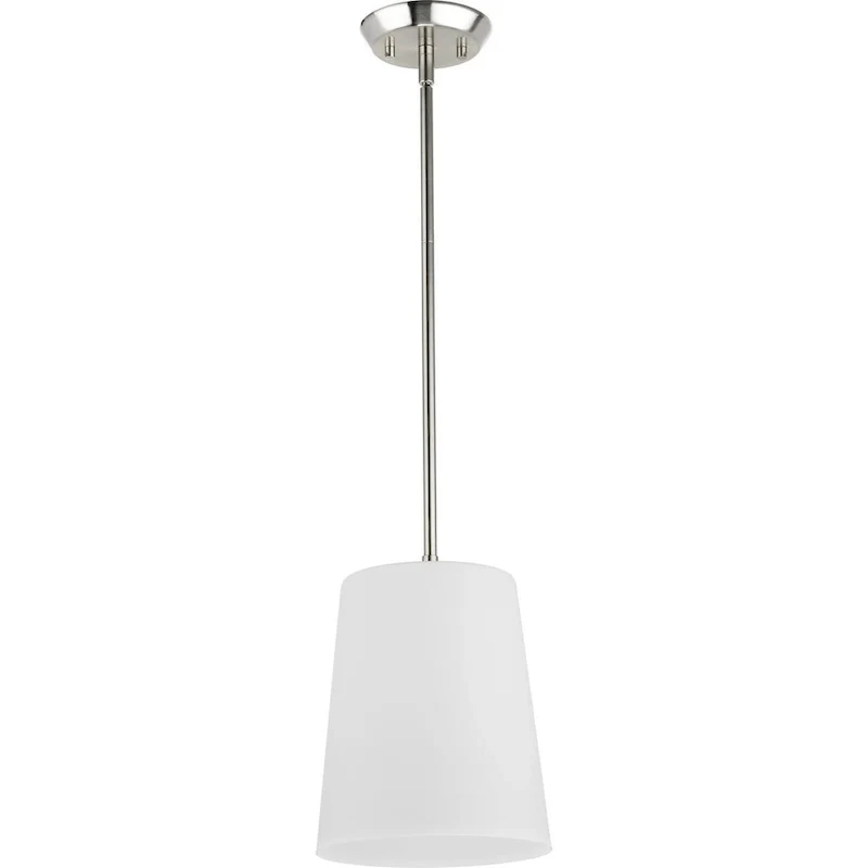 Clarion Collection One-Light Brushed Nickel Etched White Transitional Pendant - 9 in x 9 in x 11.37 in