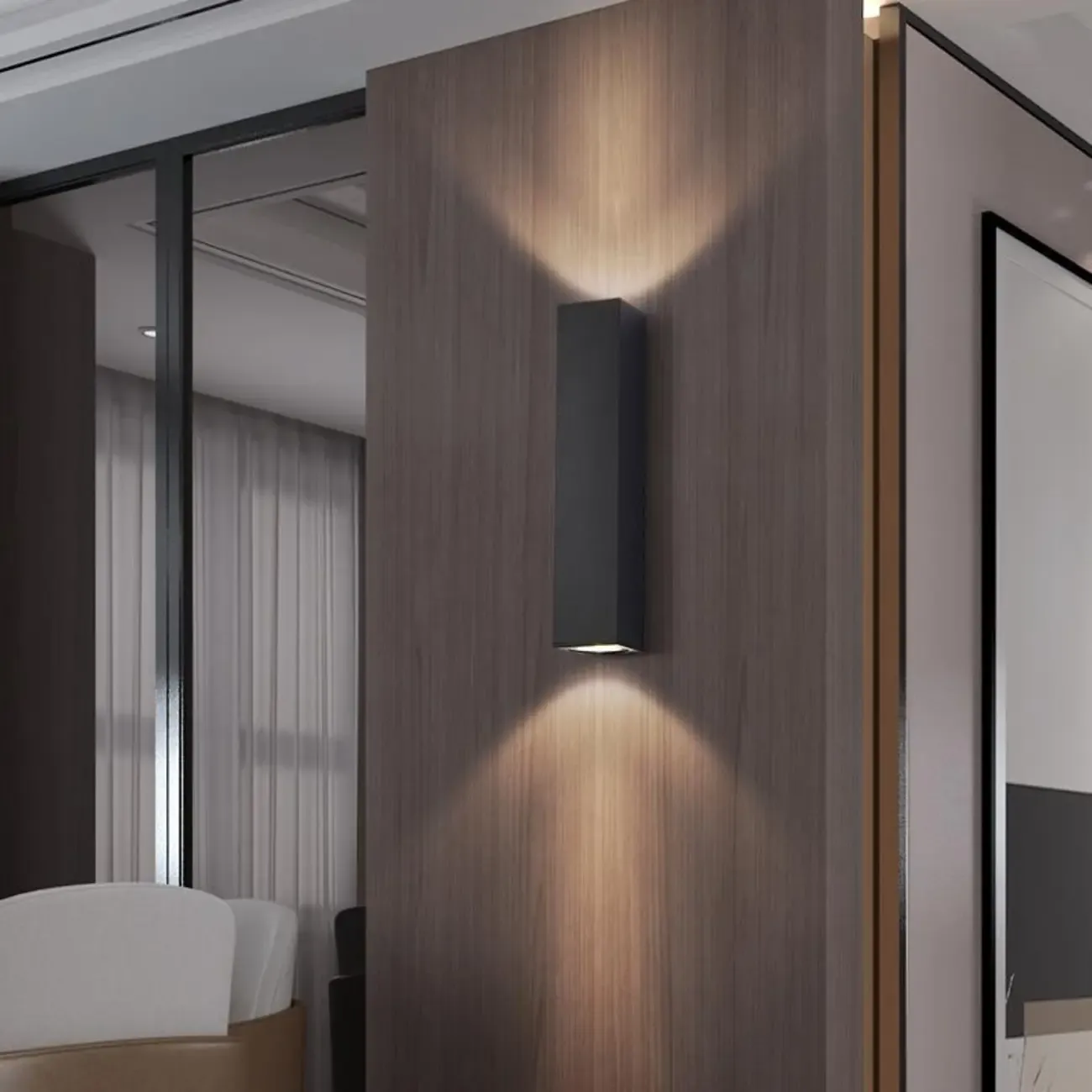 Black Modern Up & Down 2-Light Wall Sconce for Indoor