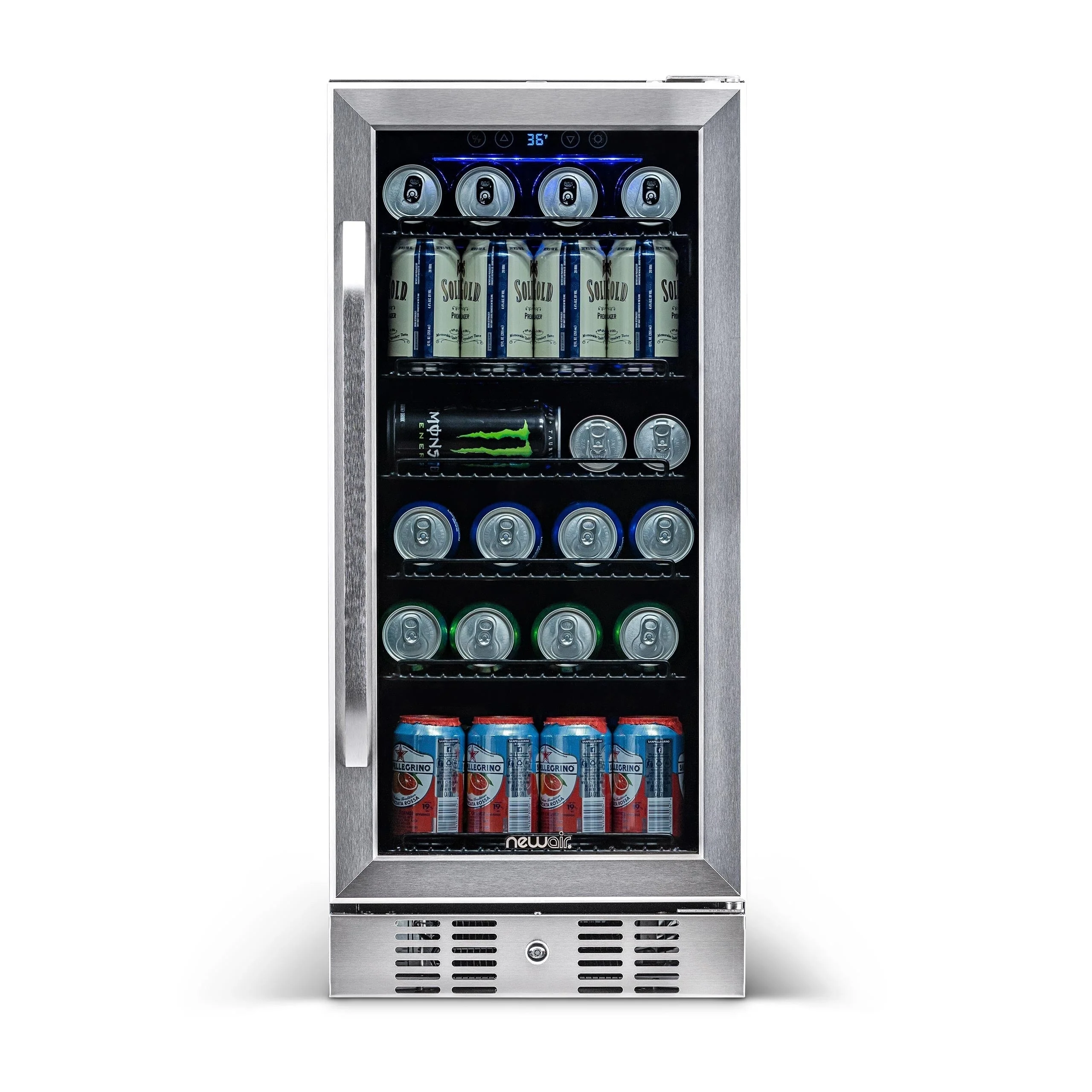 Newair 15 in. Built-in 96 Can Beverage Fridge in Stainless Steel with Temperature Controls and Adjustable Shelves