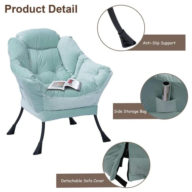 Modern Cotton Thick Padded Lazy Chair With Folding Ottoman