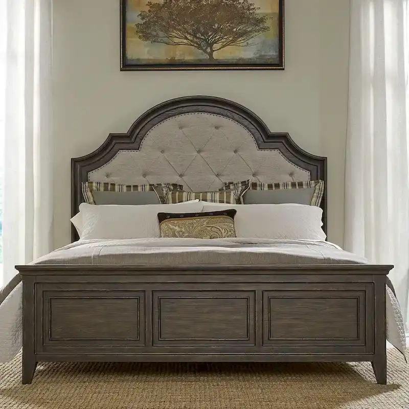 Paradise Valley Saddle Brown Upholstered Bed, Dresser and Mirror Set