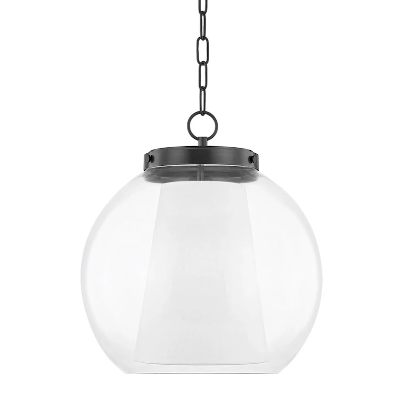 Mitzi by Hudson Valley Sasha 15-inch LED Pendant with Clear Glass Outer, White Belgian Linen Inner