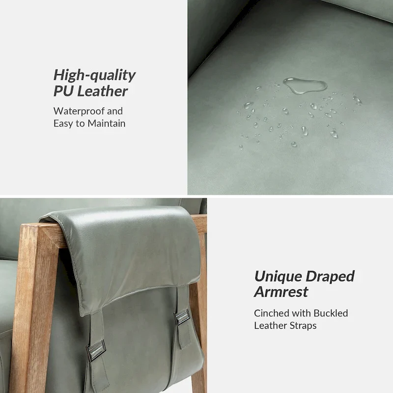 Olivia Farmhouse Faux Leather Accent Chair with Solid Wood Legs Sets of 2 by HULALA HOME