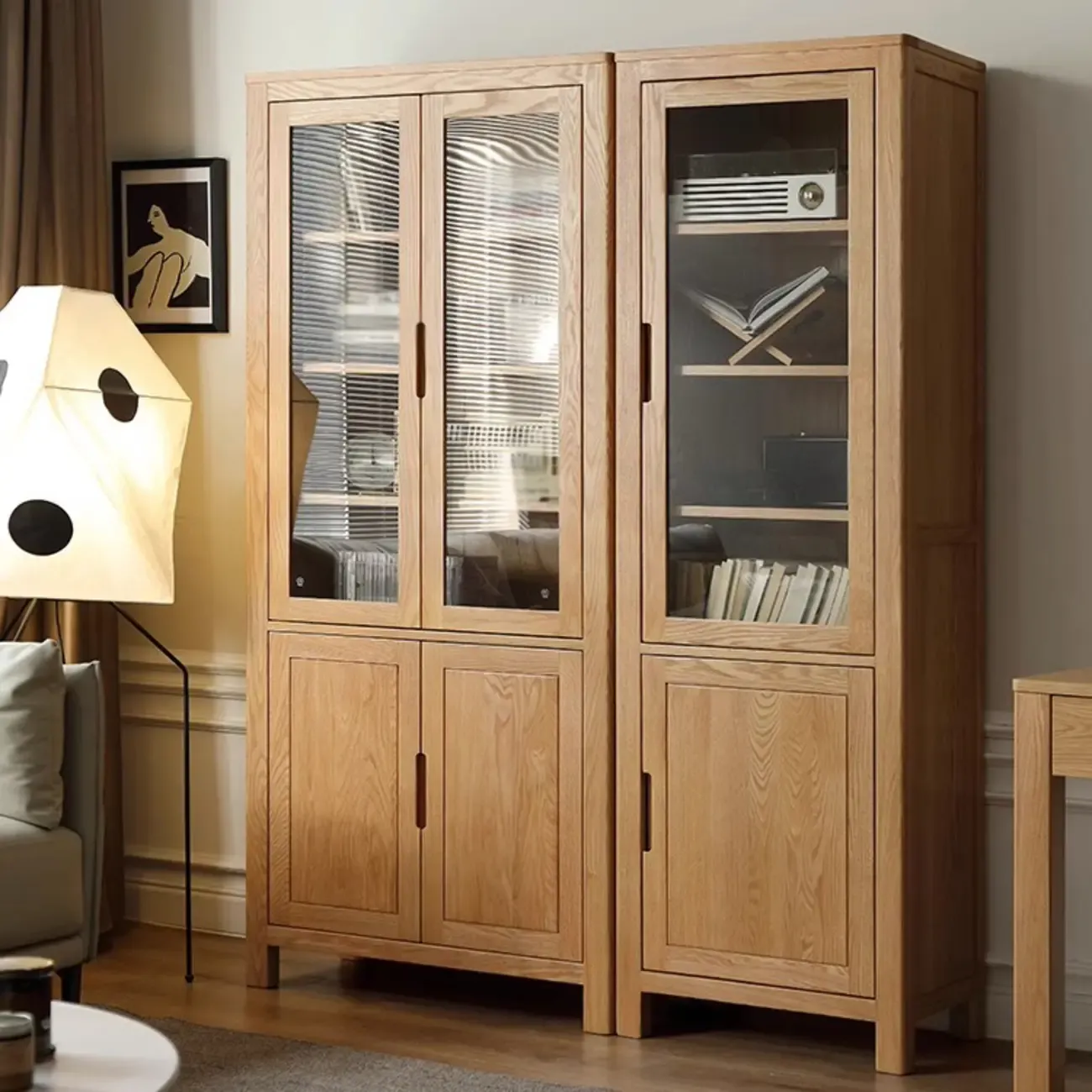 Modern Wooden Bookcase with Glass Cabinets for Home