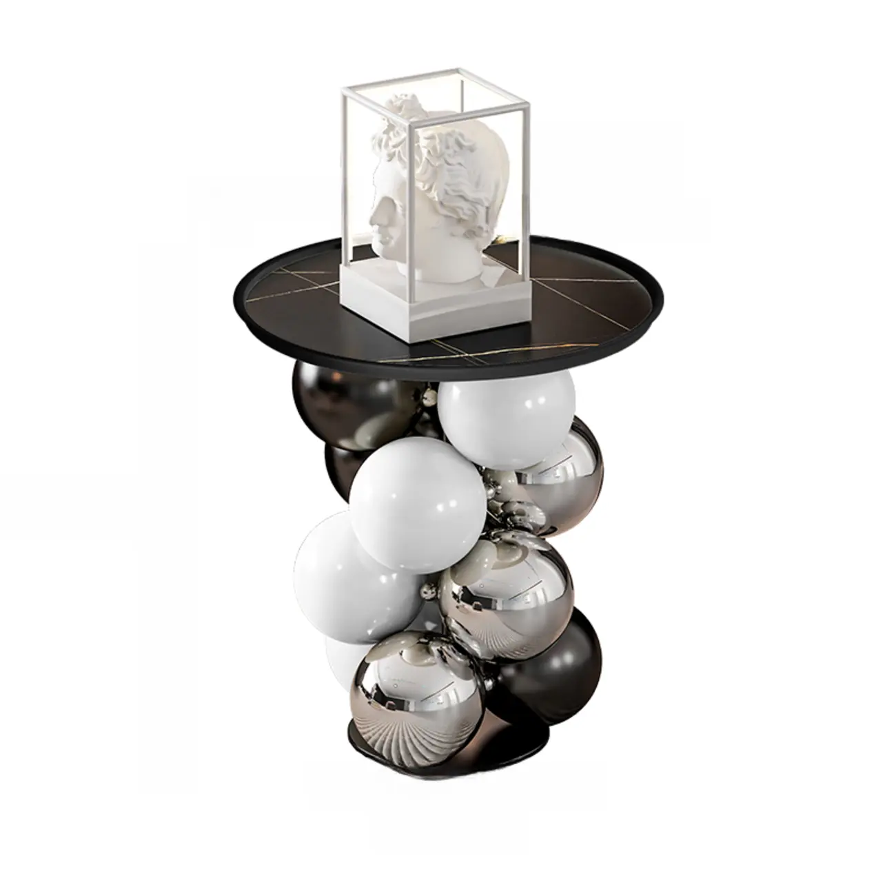 Artistic Modern Pedestal Metal Side Table with Stone Top