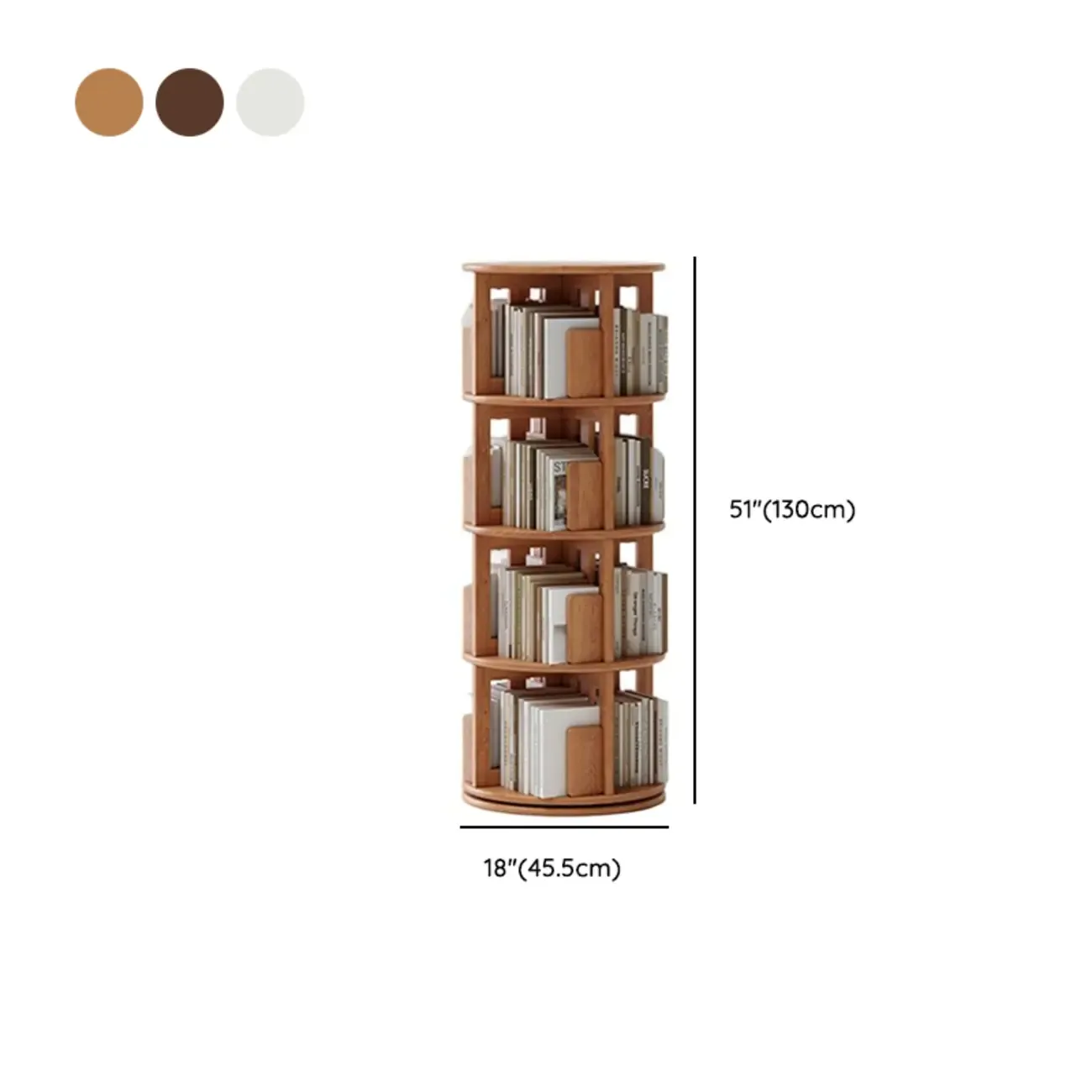Cylindrical Movable 360° Rotating Wooden Bookshelf with Drawer