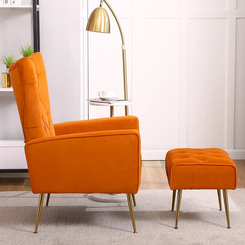 Upholstered Wingback Chair with Ottoman