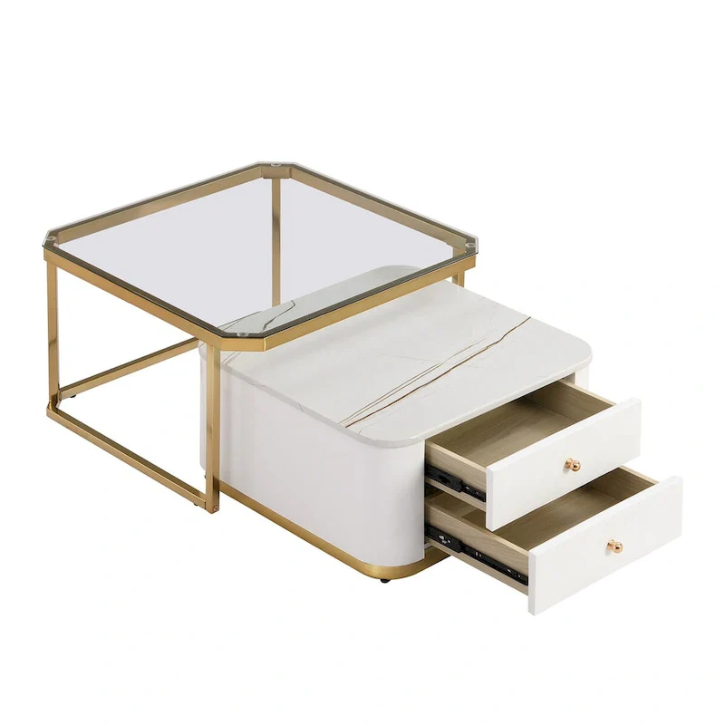 Modern Square Nesting Coffee Table with 2 Drawers (Set of 2) by Harper&Bright Designs