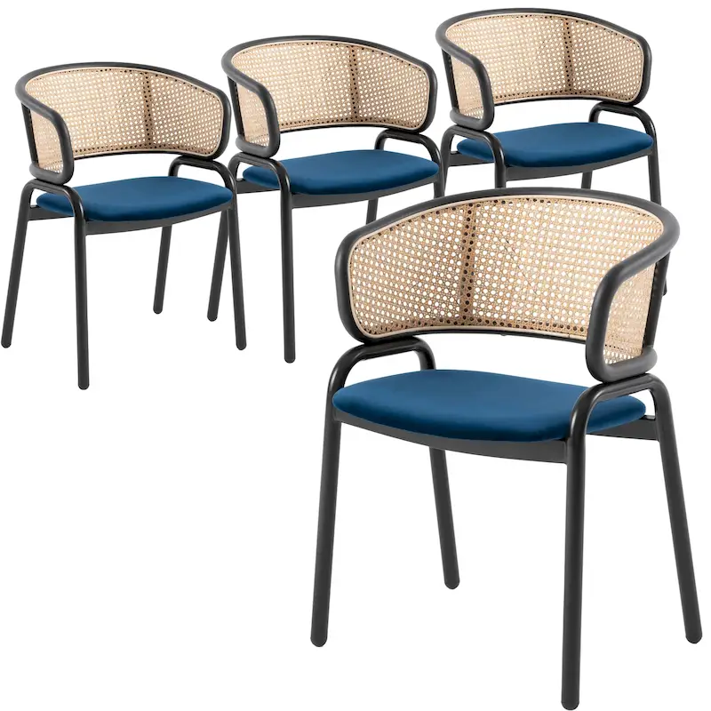 Ervilla Modern Wicker Back Dining Chair with Upholstered Velvet Seat Armchair for Dining Room and Kitchen, Set of 4 - 29.9
