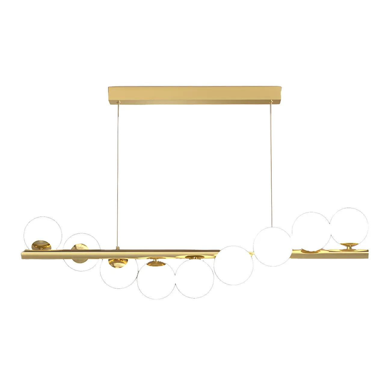 Sleek Modern Gold Glass Globe Island Chandelier