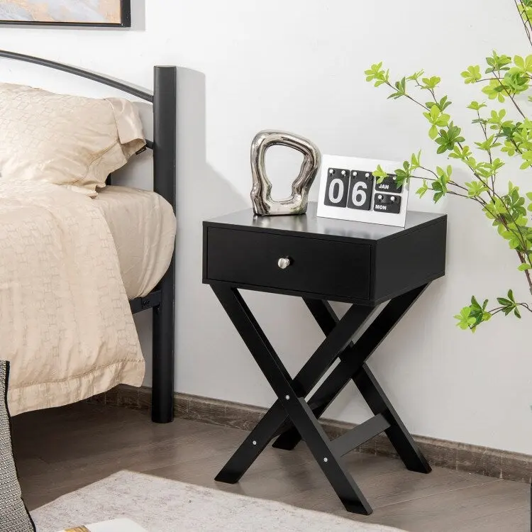 X Shaped Structure Side Nightstand with Drawer