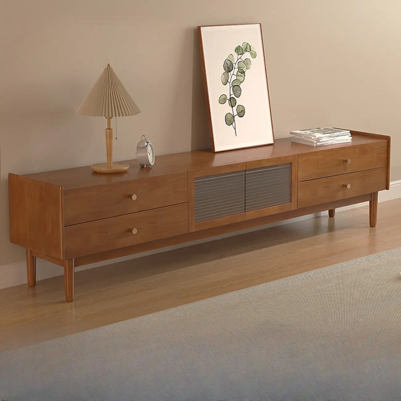 71 Rectangle Cherry Wood TV Stand with Cabinet & Drawers